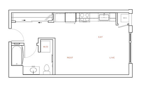 Floor plan for studio, 1 bath, 497 sqft